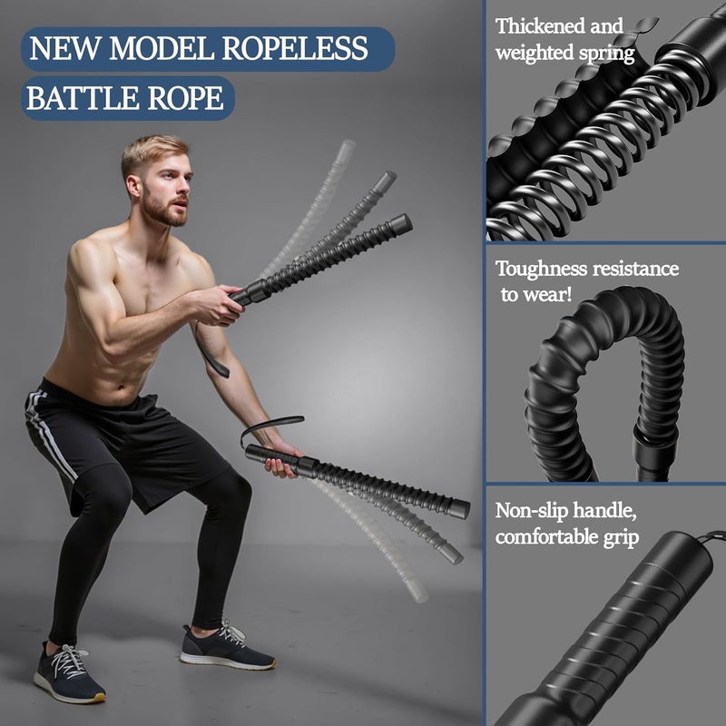 HPYTOOL Ropeless Battle Ropes for Exercise Workout, Cordless Jump Rope, Portable Workout for Home Gym, Exercise Battle Ropes for HIIT Workouts, Low-Impact Cardio Training (2 Ropes) - Image 3